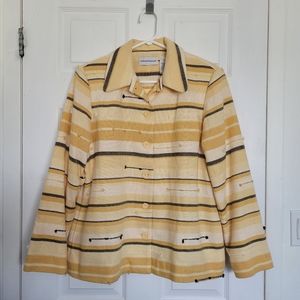 Alfred Dunner Womens Blazer Yellow Stripe Buttons Knit Jacket Size 10